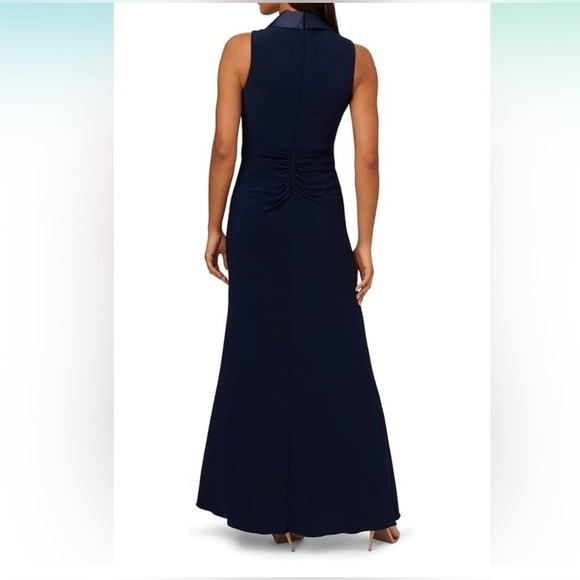 Adrianna Papell Sleeveless Tuxedo Twist Front Prom Gown MOB Navy Evening Dress 8 - Picture 3 of 15